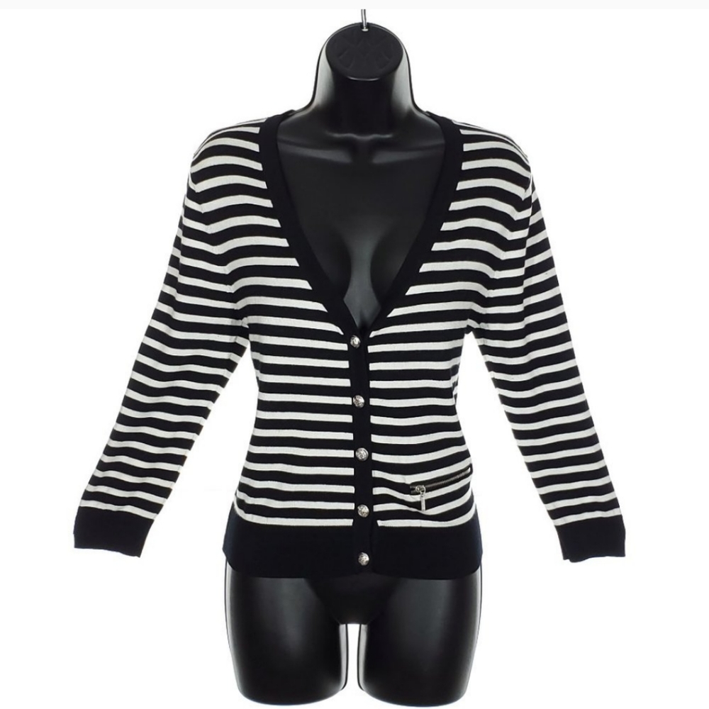 CABLE & GAUGE Button-Up Cardigan 3/4 Sleeve Stripe